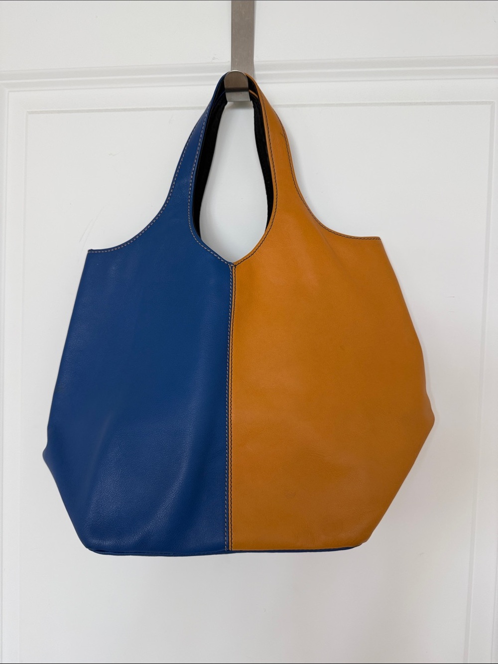 Original Leather Two-Tone Blue and Tan Women’s Tote Bag — Sleek Everyday Carry